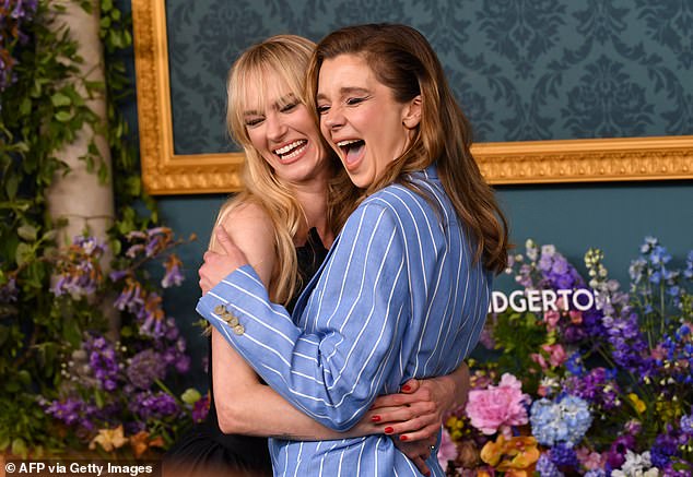 Fans have long speculated that a possible queer romance could be explored in the show between Cressida and Eloise Bridgerton, played by Claudia Jessie (pictured together in May)