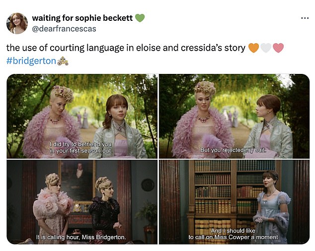 Since the release of the first part of series three, viewers have pointed out the ways in which they think love is on the cards for Eloise and Cressida, pointing to their use of 'love language' together.