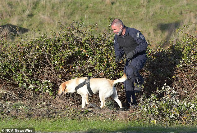 It is believed that a police dog (pictured) made the discovery at the dam