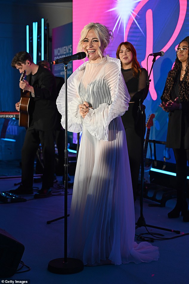 Pixie Lott performed at the intimate ceremony, singing How Long Will I Love You as they said their vows (pictured at the Women's Football Awards on Thursday)