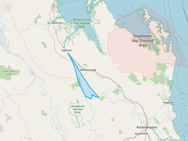 One piece of land covers more than 7,512 km2 between Sarina and Rockhampton, while the second (pictured) covers 294 km2 of land and water north of Rockhampton