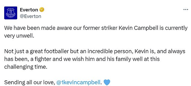 Everton confirmed their former striker is 'very unwell' in a statement on the club's X account