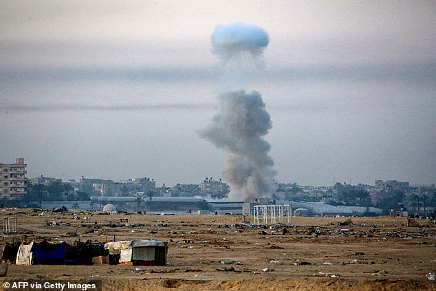 Smoke rises after the Israeli bombardment of Rafah in the southern Gaza Strip on May 31, 2024