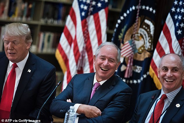 Schwarzman (center) briefly served as White House director of strategic initiatives