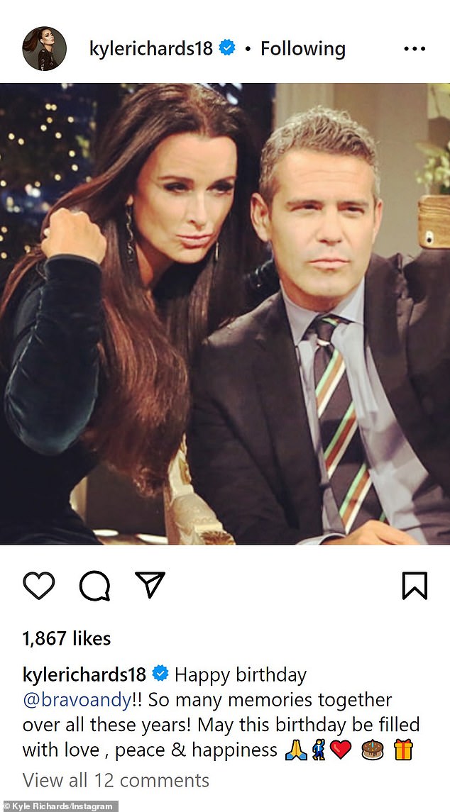 Kyle captioned her Instagram slideshow: “Happy birthday @bravoandy!  So many memories together all these years!  May this birthday be filled with love, peace and happiness'