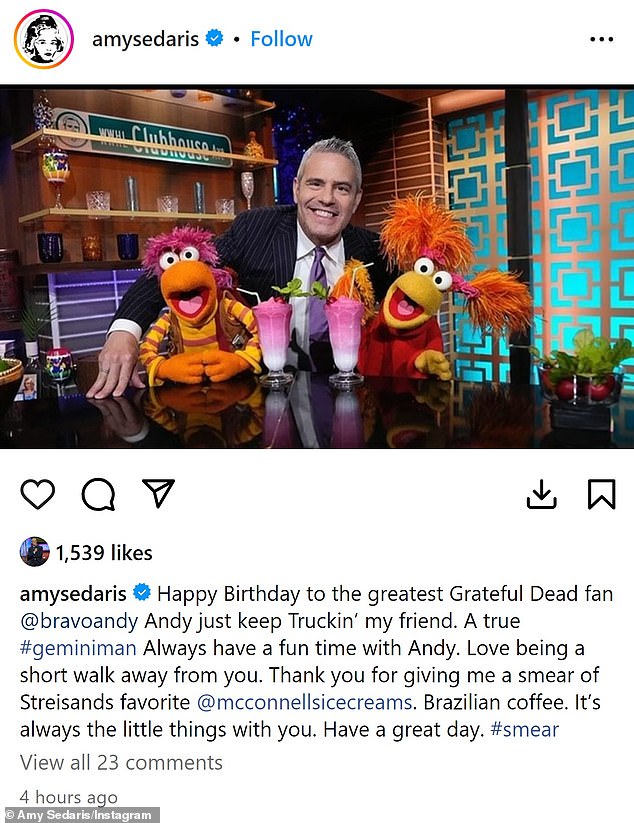 Andy also received a birthday tribute from The Mandalorian star Amy Sedaris, who called him 