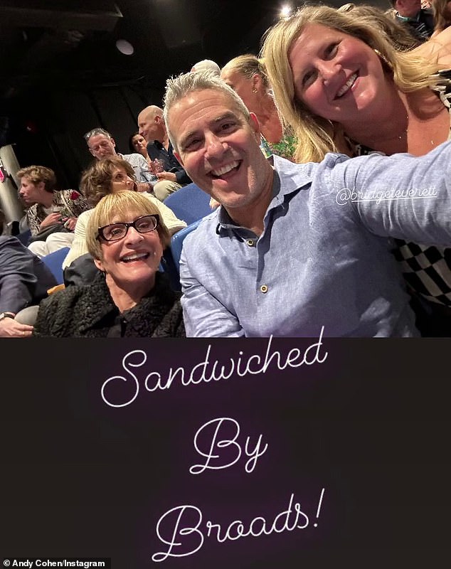 Once safely at the Bay Street Theater in Sag Harbor, NY - Andy was 'sandwiched by broads' in the form of Broadway legend Patti LuPone and the 52-year-old singer-comedian