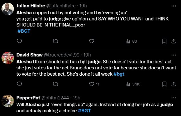 Fans took to X, formerly known as Twitter, to share their disappointment with the judge and her apparently tactical voting strategy