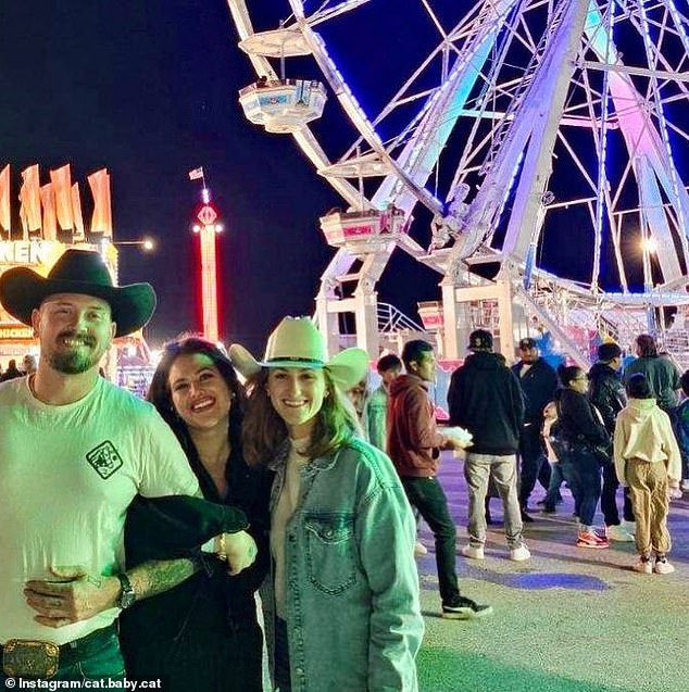 Instagram photos uploaded by Catherine (center) in March show the brunette posing arm-in-arm with Troy Evan (left) as they attended a rodeo in Texas with a friend (right)