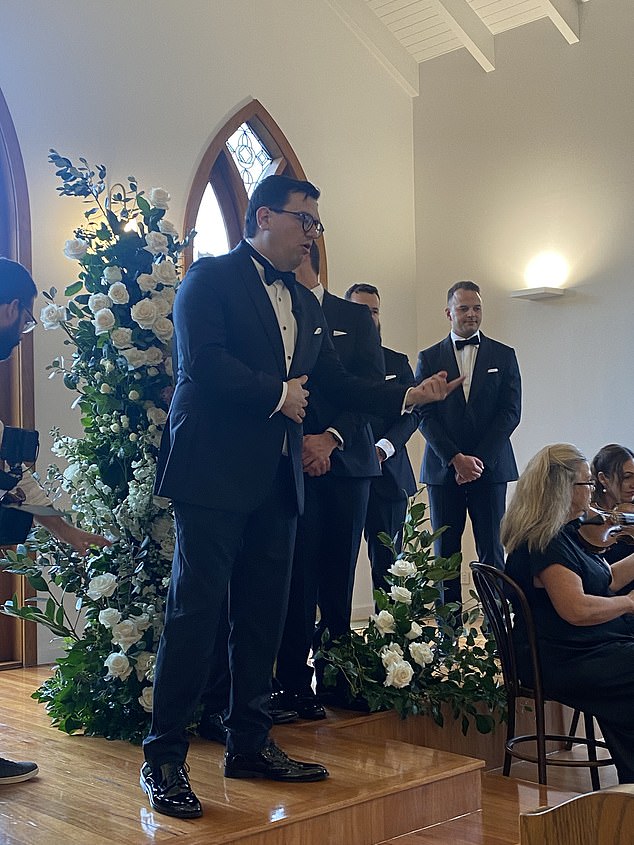 David Sharaz is pictured before the wedding ceremony on Saturday afternoon