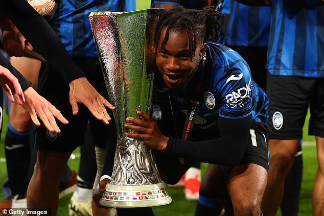 UEFA will reportedly rule on multi-ownership issues on Monday, allowing both clubs to compete in the Europa League (Atalanta star Ademola Lookman pictured with the trophy)