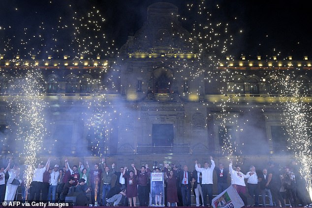 Mexican presidential candidate for the Morena Party, Claudia Sheinbaum, celebrates after the results of the general elections in Mexico City