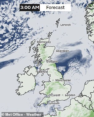 There will be cloud over much of Britain this evening, with some patches over the Midlands and Scotland