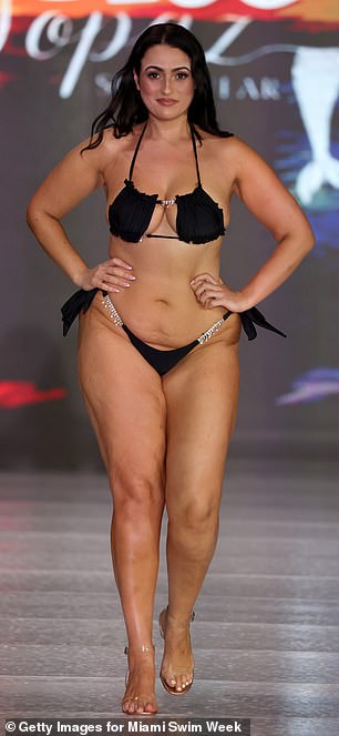 Also in attendance at Miami Swim Week was Welsh model and presenter Amel Rachedi, who walked the catwalk for both the Blue Topaz (pictured) and Ashi B Fashions shows