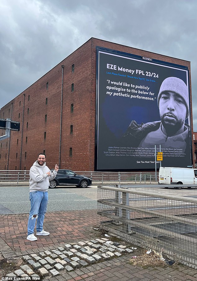 Leeds' Zac Evans finished bottom of his 31-team league and had his face put on a billboard