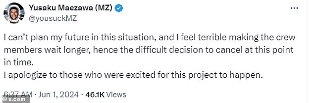 Mr Maezawa – who funded the mission – said he made the “difficult decision” because it is still “uncertain when Starship will be able to launch”.