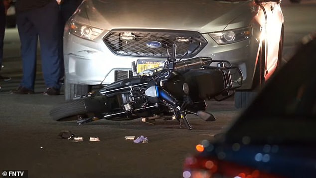 In the photo: the discarded scooter at the crime scene after the shootout between Castro-Mata and two NYPD officers