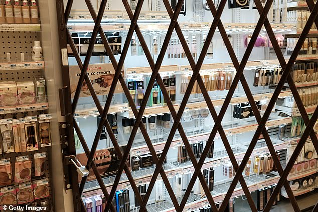 The extreme measures big box retailers are taking come as shoplifting remains a major crisis in the US (Photo: A pharmacy and supermarket in New York City)