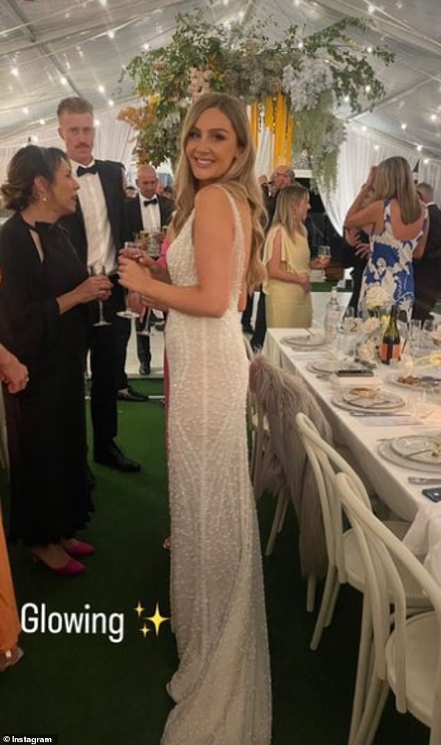 Newlywed Jessica Davies wore a beaded wedding dress with a plunging neckline