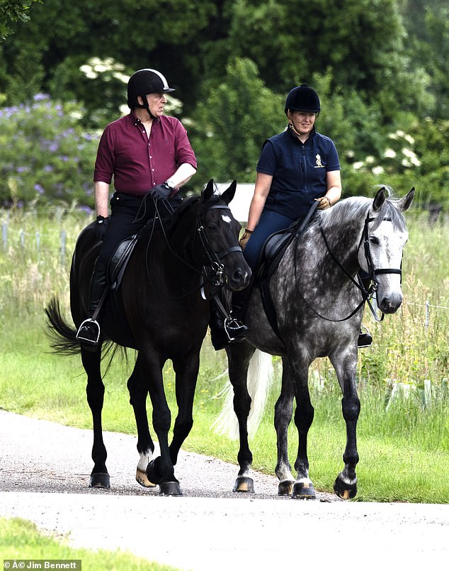 Andrew was seen training his horse with a companion around the Windsor property