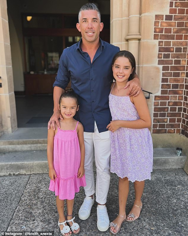 Rachael and Braith (centre) share daughter Gigi (left), five.  Braith has daughter Aleeia (right), nine, with ex-wife Jodi Gordon