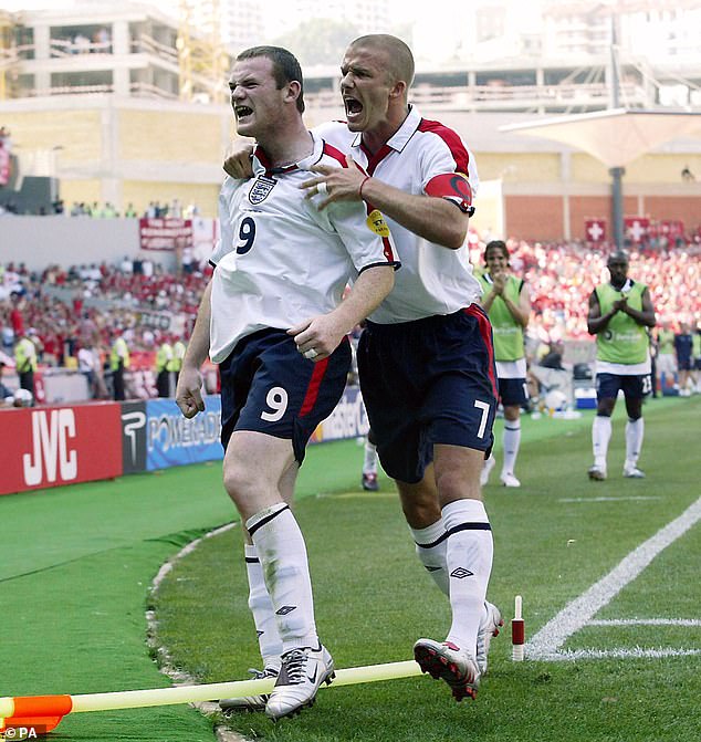 Rooney (left) would score four times at Euro 2004, his first senior international tournament