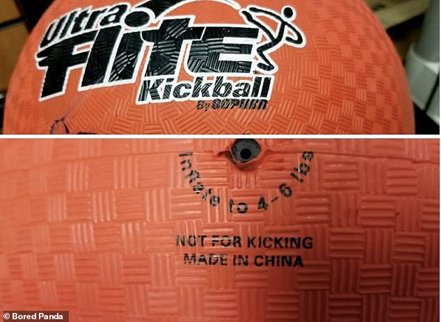 Elsewhere, a 'kickball' carried a warning, which - ironically - read in the small print: 'not for kicking'