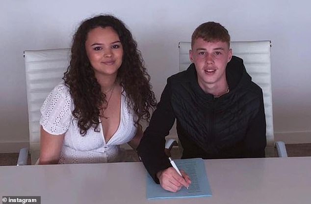 Palmer is pictured with sister Hallie - who he is close to - who will sign with Manchester City in 2019