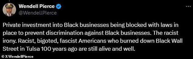 The actor also covered what he saw as similar dark moments in black history, including the burning of Black Wall Street in Tulsa