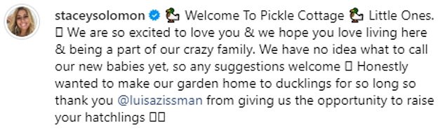 She wrote: 'Welcome to Pickle Cottage Little Ones.  We are so excited to love you and we hope you enjoy living here and being part of our crazy family'