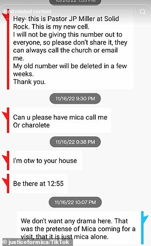 Reports indicate Miller sent a text message to Sierra saying he was on his way to her house, where Mica was staying in November 2022