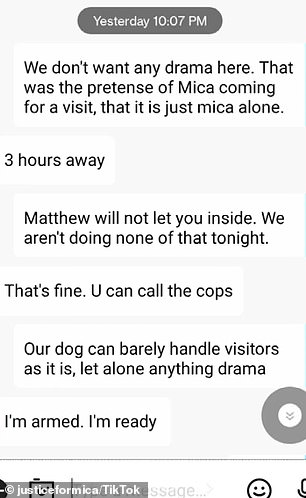 Text exchange between Miller and Sierra