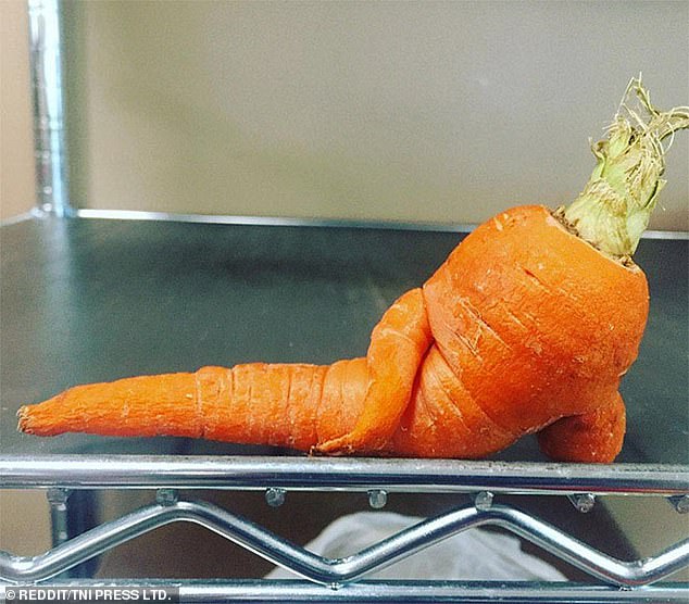 One carrot looks particularly sensual in the images shared online, as it appears to have one 'arm' wrapped around its body while leaning on another