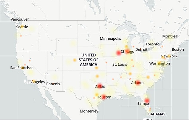 However, AT&T is more widespread with issues in Tampa, Atlanta, Houston, Los Angeles and Phoenix