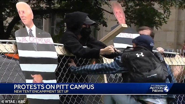 Rochkind was grabbed first by his backpack and then by his neck as he stood just outside the encampment that emerged Sunday on the grounds of the Cathedral of Learning on the campus of the University of Pittsburgh.