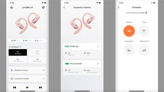 Shokz OpenFit Air three screenshots of the Shokz app