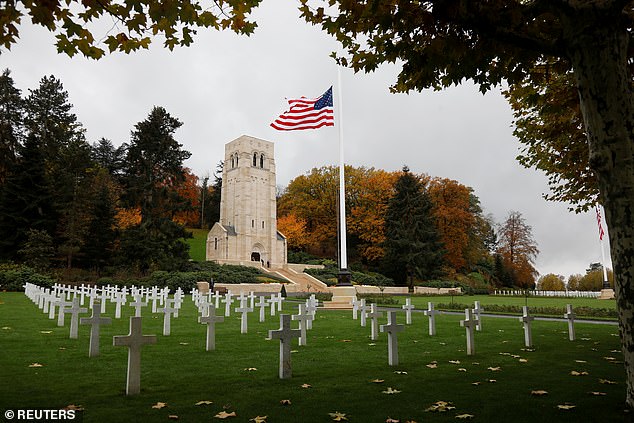 The American flag flies at the Aisne-Marne American Cemetery, dedicated to the American soldiers who died in the battle for Belleau Wood during World War I