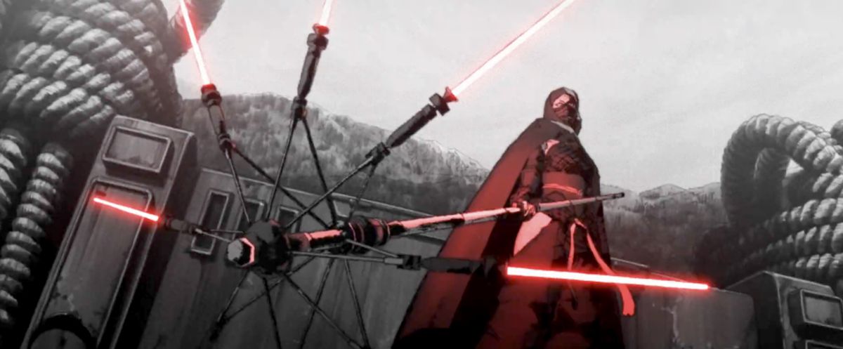 A Sith Lord wields a spinny lightsaber in Star Wars: Visions