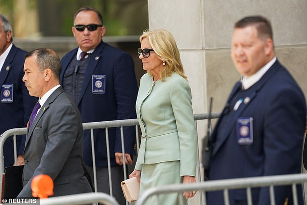 Jill Biden was also pictured leaving after an explosive day in court