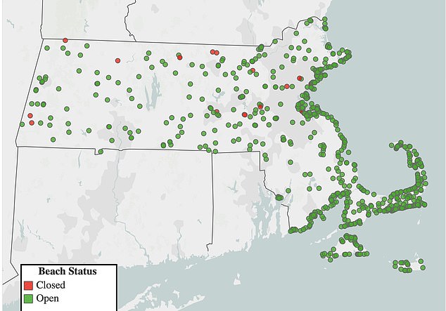 Pictured: Map of beach closures across Massachusetts