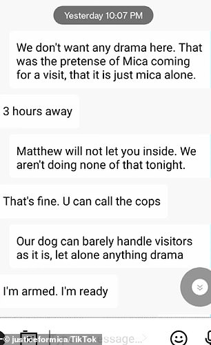 Text exchange between Miller and Sierra