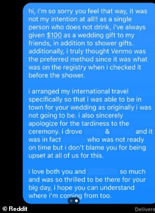 After reading the message, the guest was confused and thought she had done nothing wrong (photo: guest's response)