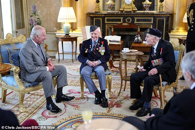 Charles talks to D-Day veterans Bernard Morgan and John Dennett