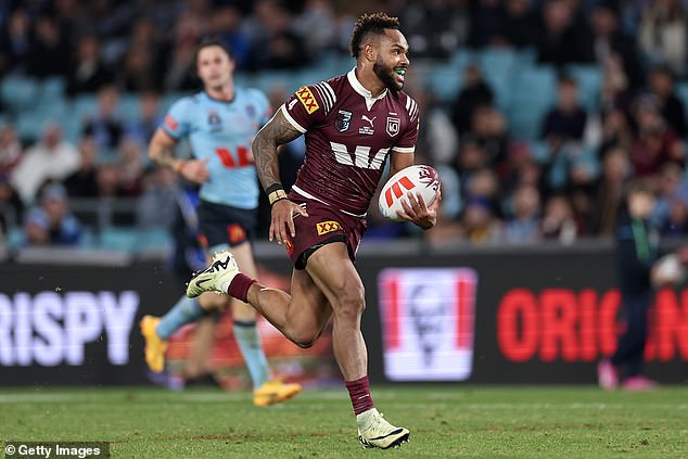 Hamiso Tabuai-Fidow came on at full-back after Walsh was knocked out of the match and recorded a rare Origin hat-trick - saving a try with incredible defending