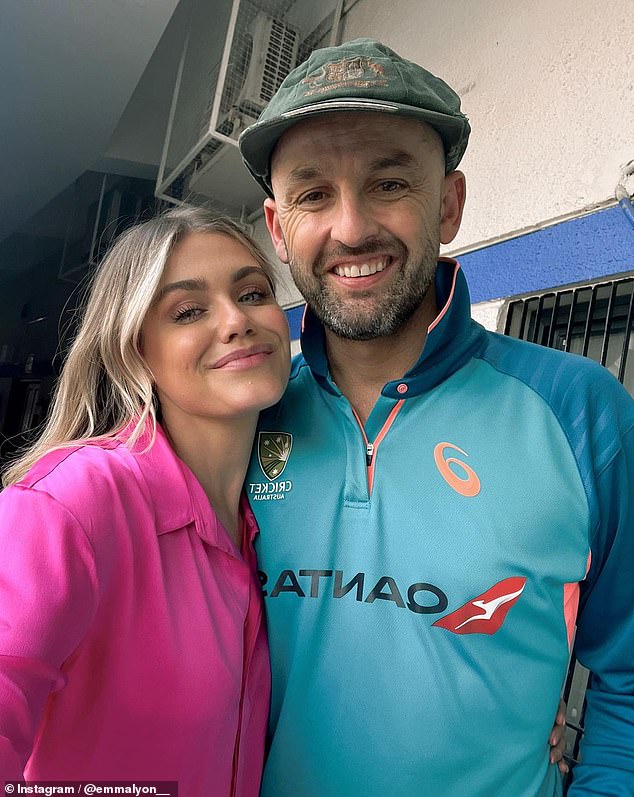 Emma and husband Nathan Lyon (pictured together) have been guarded over their child's details since their birth last year