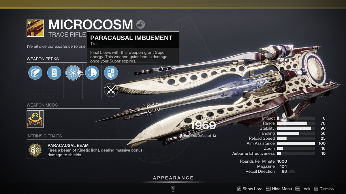 A look at the Microcosm Exotic spore gun in Destiny 2: The Final Shape