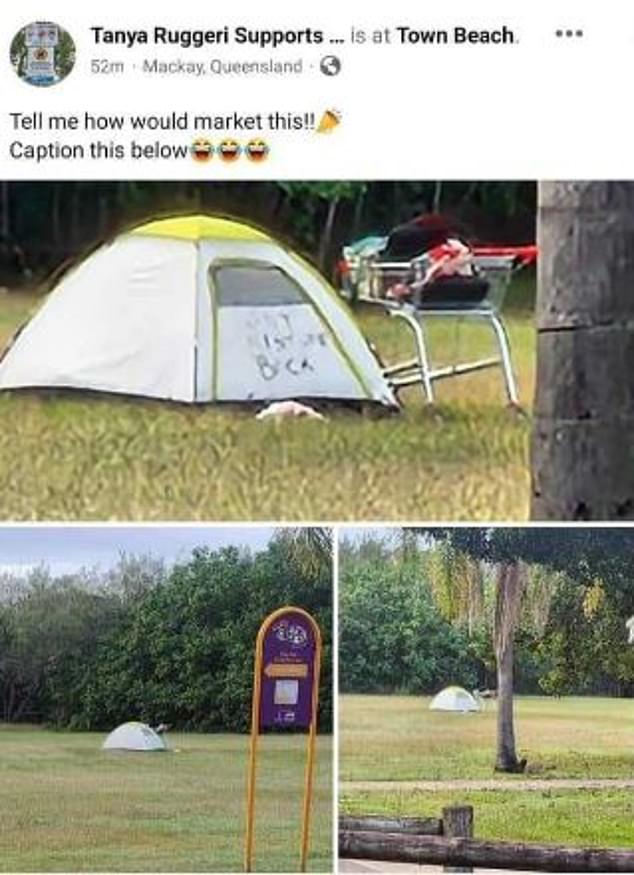 Ms Ruggeri posted a series of photos of a tent on her Facebook page asking people how they would market it, adding several laughing emojis (the since-deleted post is pictured)