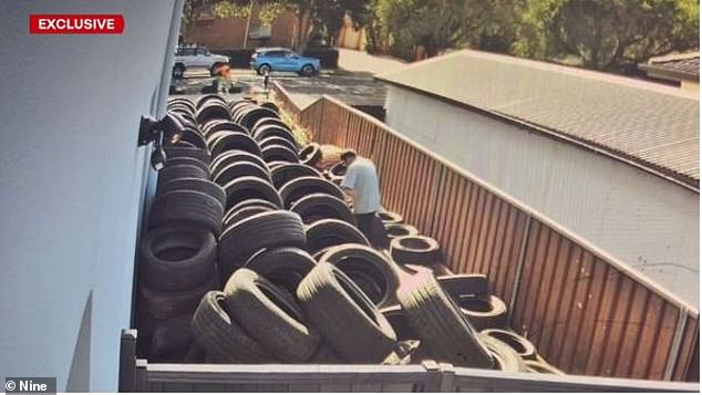 Delivery drivers started rolling the tires to Harjeet Singh Rai's property in Sydney's west just before 10am on Wednesday.  They then neatly stacked the tires in a delivery that took four hours