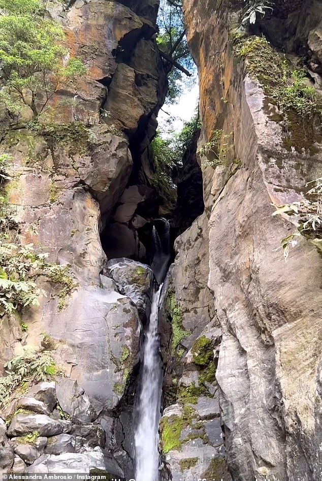 Ambrosio shared images of the waterfall and rock formations on her Instagram Story