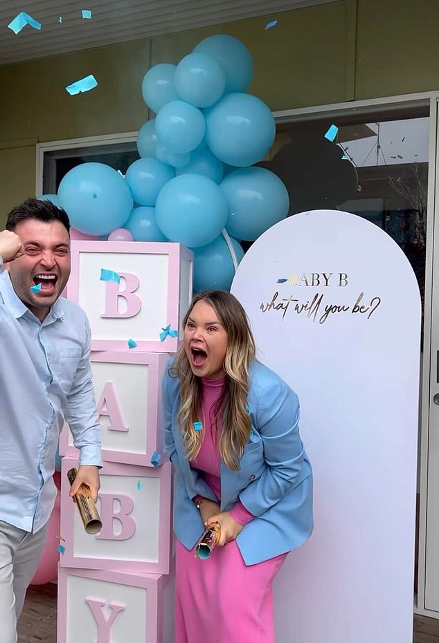 The Slick Hair founder shared a video of herself and her fiancé popping confetti at a gender reveal party with their family and friends